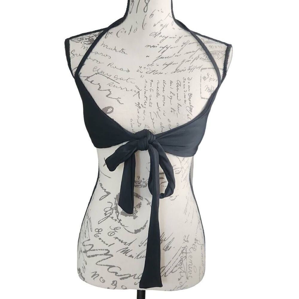 Aerie Women's Size Small Black Tie Front Scoop Halter Neck Bikini Top